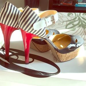 Sz 12 Corked Platform Heel Navy/ Red/ White